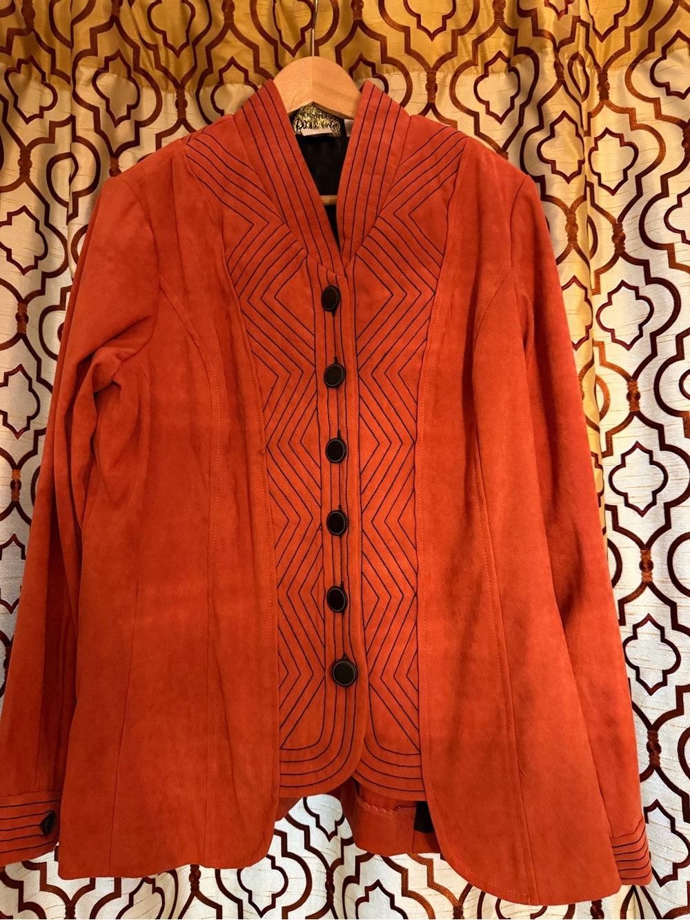 Bob Mackie Burnt Orange Suede Button-Front Blazer